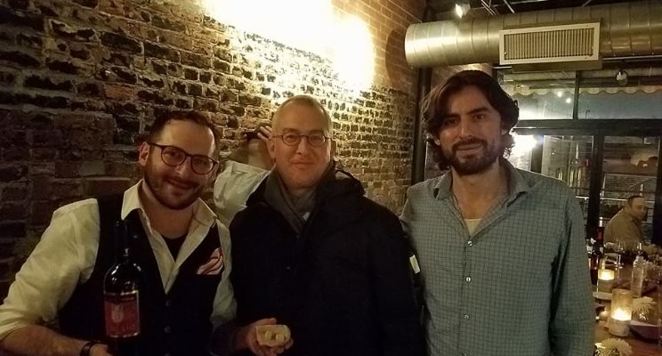 Left to right: Myself, with 2014 Mosaic blend in one hand, and ancient Shiloh mosaics and pottery in the other, Shiloh Winemaker Amichai Lourie, Tzvi Lauren - at Tasting and Torah